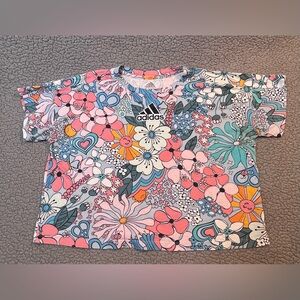 Adidas Oversize Crop Top Girls Size Large With Multicolored Floral Print